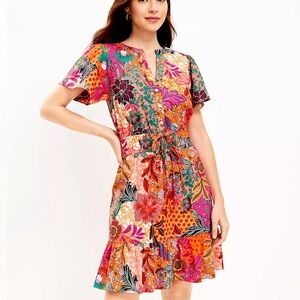 NWOT LOFT patchwork vibrant cottagecore bohemian dress, size M